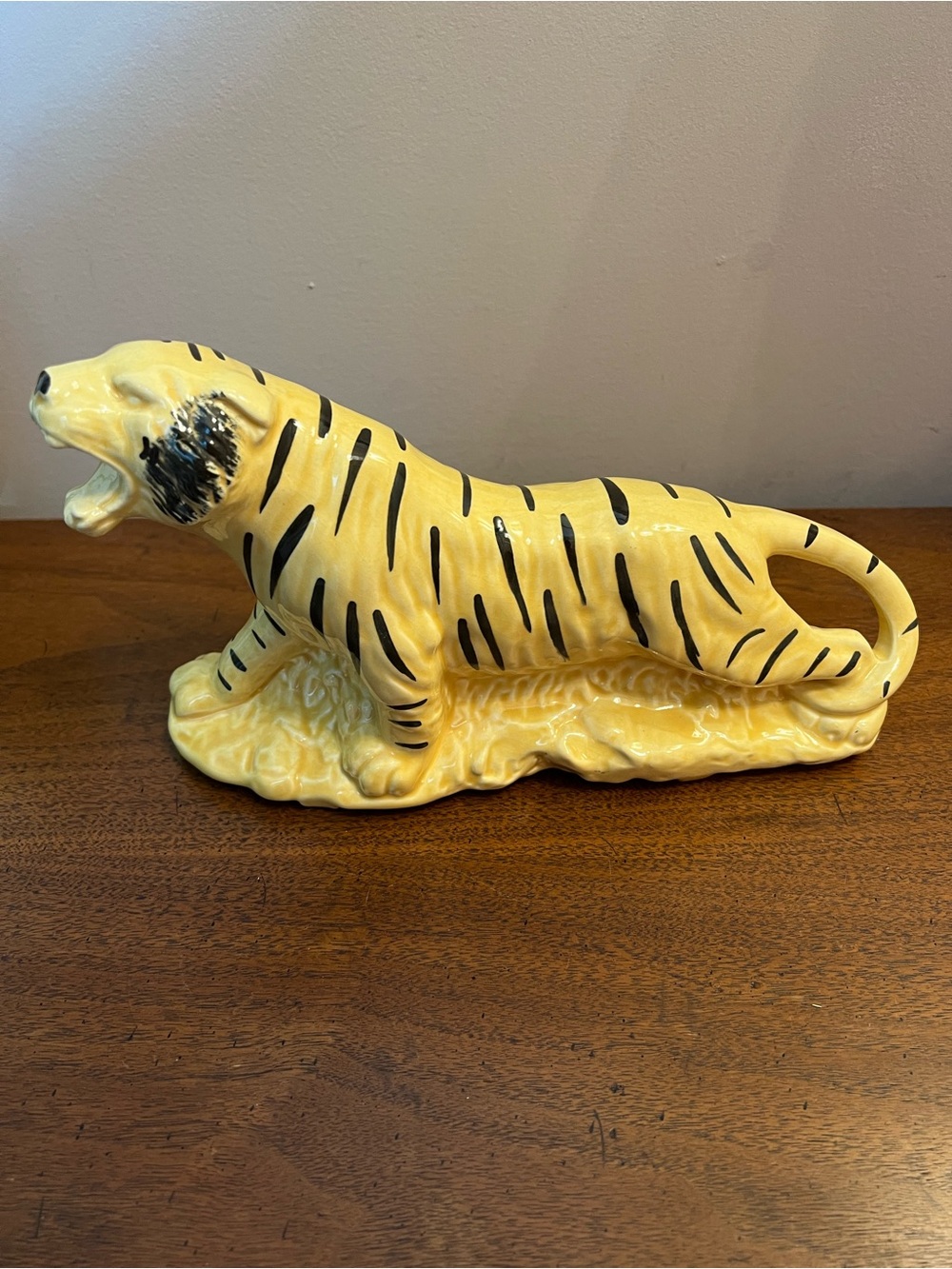 Vintage 1950s Yellow Ceramic Tiger Planter - Mid Century Modern
